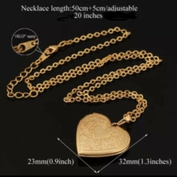 18K Gold Plated Heart Locket Pendant Necklace Photo 22" Link Chain Jewelry girls - Picture 3 of 15